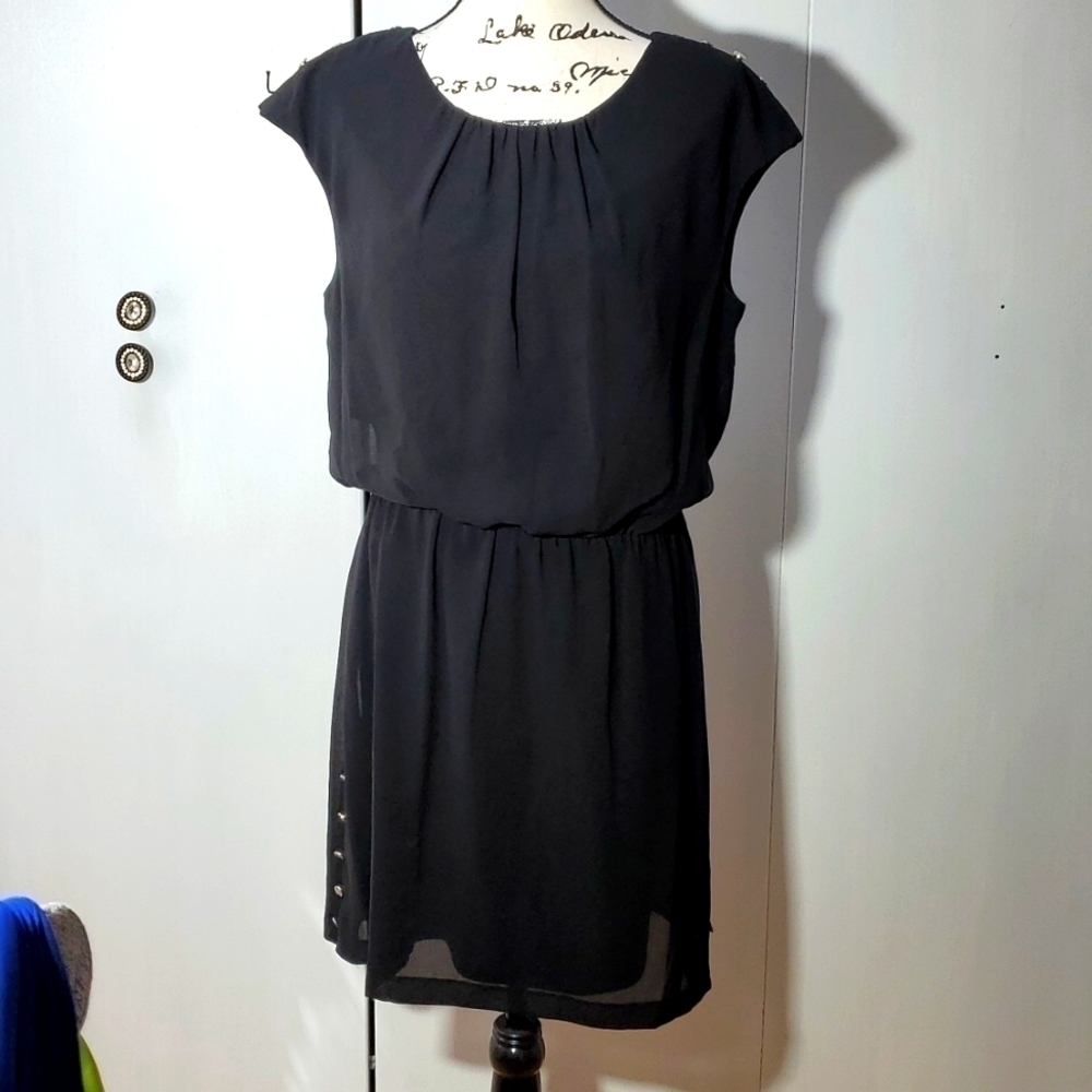 Guess | Womens Black Mini Dress Light Flowy  Button Accent Careerwear Sz.10